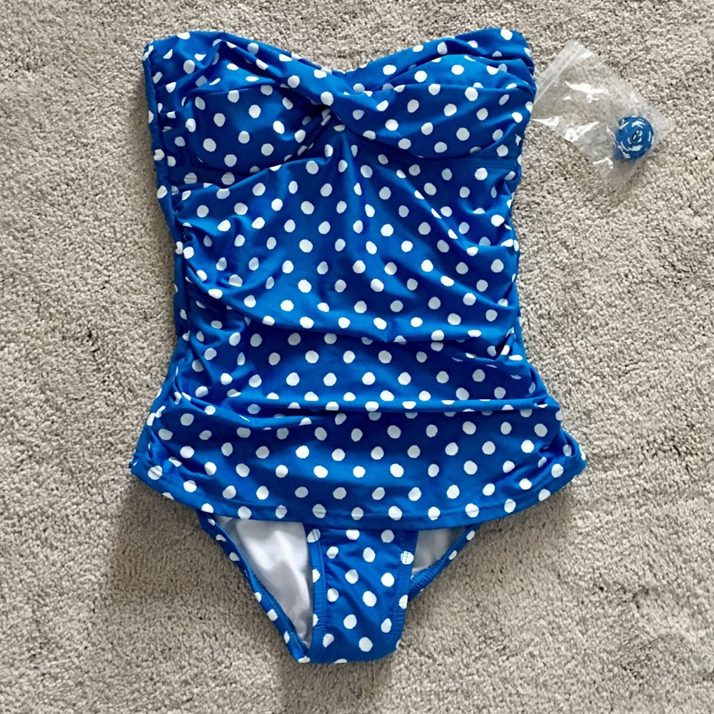 Blue and white polka dot swimsuit NWOT
